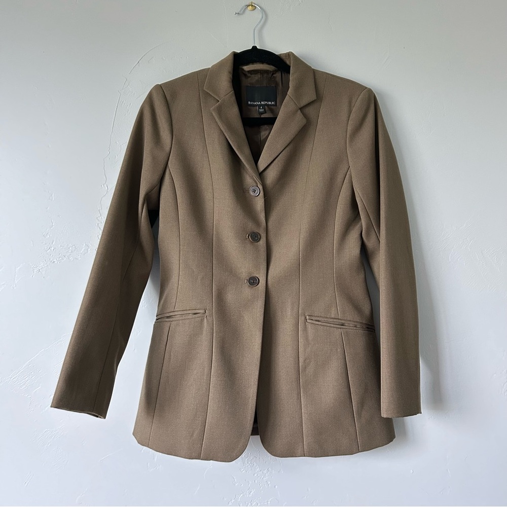 Banana Republic Riding Jacket Blazer Wool Blend Olive Brown Sze 4 Preppy Neutral